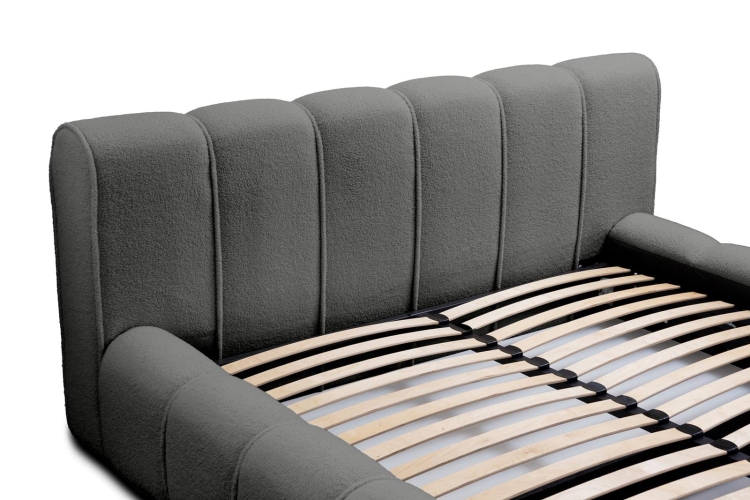 Modne łóżko do sypialni tapicerowane tkaniną boucle ARUBS