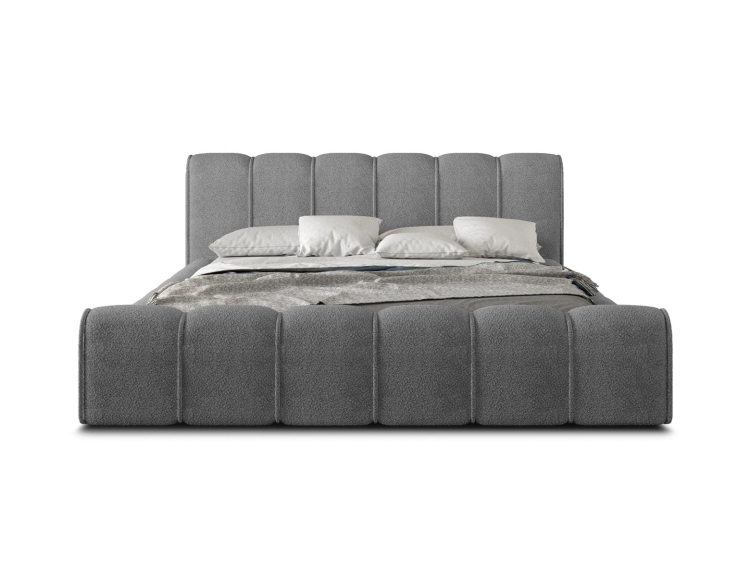 Modne łóżko do sypialni tapicerowane tkaniną boucle ARUBS