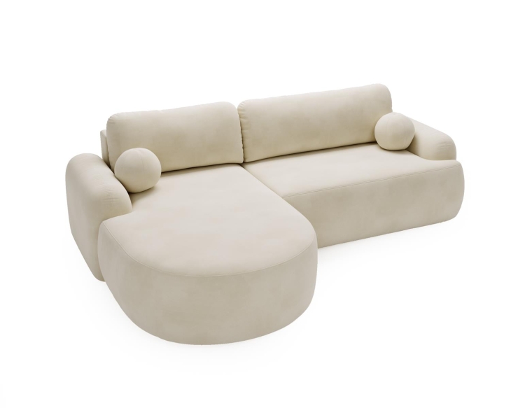 Kremowy narożnik z funkcją spania obłe kształty OLIO