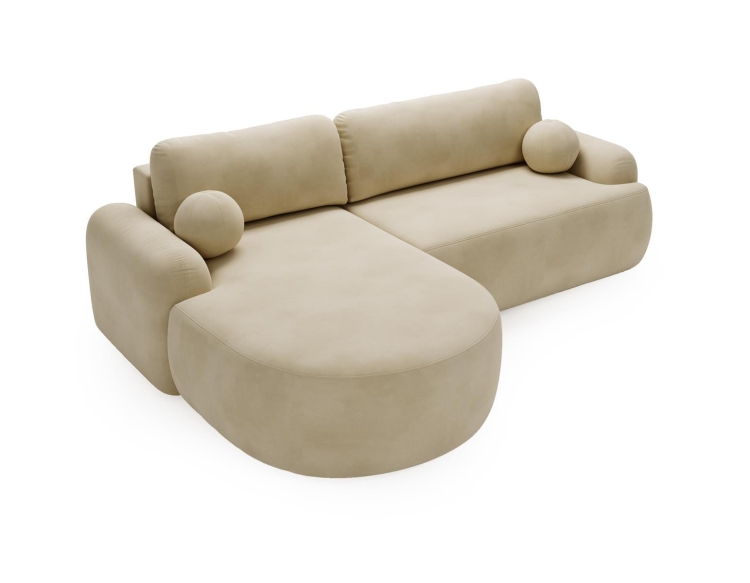 Beżowy welurowy narożnik z funkcją spania zaokrąglony OLIO