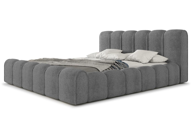 Modne łóżko do sypialni tapicerowane tkaniną boucle ARUBS