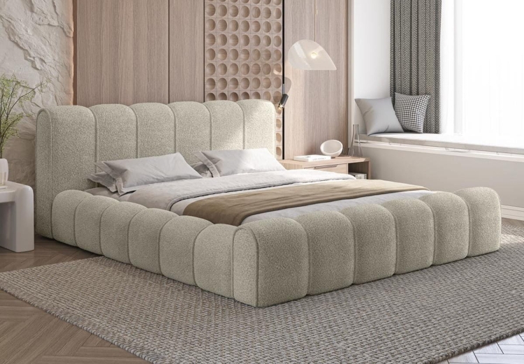 Eleganckie łóżko do nowoczesnej sypialni ARUBS BEŻ BOUCLE