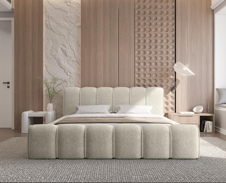 Eleganckie łóżko do nowoczesnej sypialni ARUBS BEŻ BOUCLE