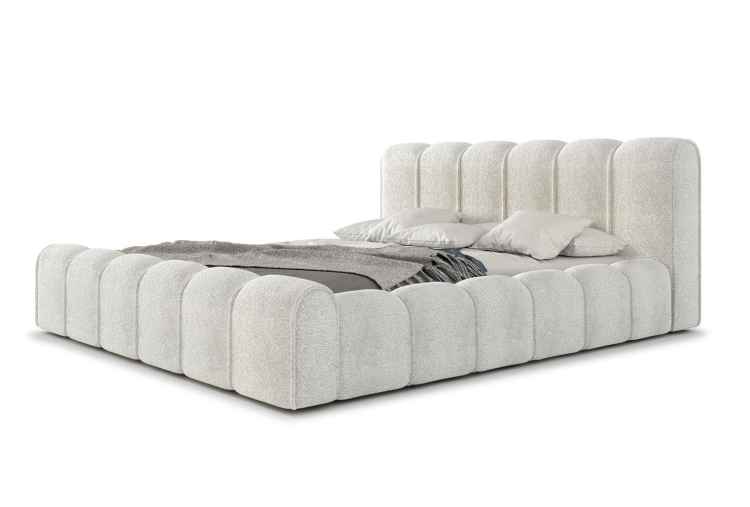 Łóżko sypialniane białe boucle do modnej sypialni ARUBS