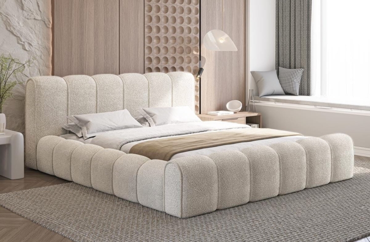 Łóżko sypialniane białe boucle do modnej sypialni ARUBS