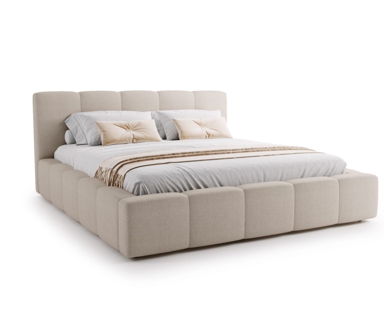 Luksusowe białe łóżko boucle małżeńskie z pojemnikiem NOVS