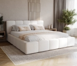 Luksusowe białe łóżko boucle małżeńskie z pojemnikiem NOVS