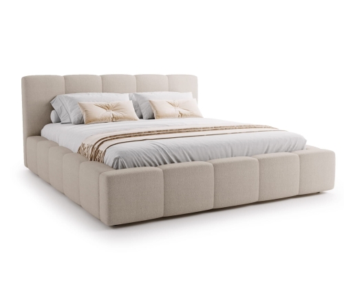 Modne beżowe łóżko boucle do sypialni NOVS