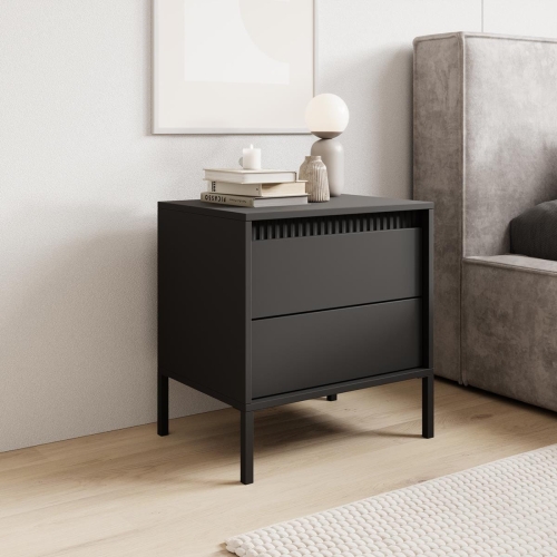 Czarna elegancka szafka nocna z szufladami GAVIN