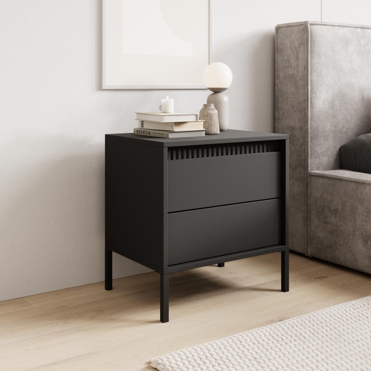 Czarna elegancka szafka nocna z szufladami GAVIN