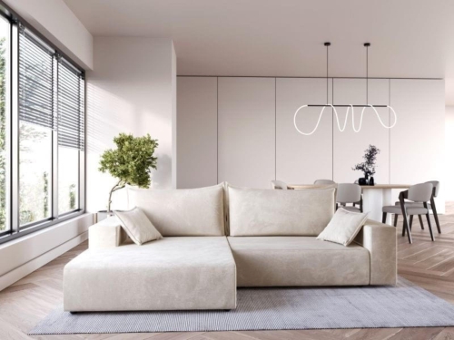 Narożnik beżowy rozkładany z pojemnikiem STAR