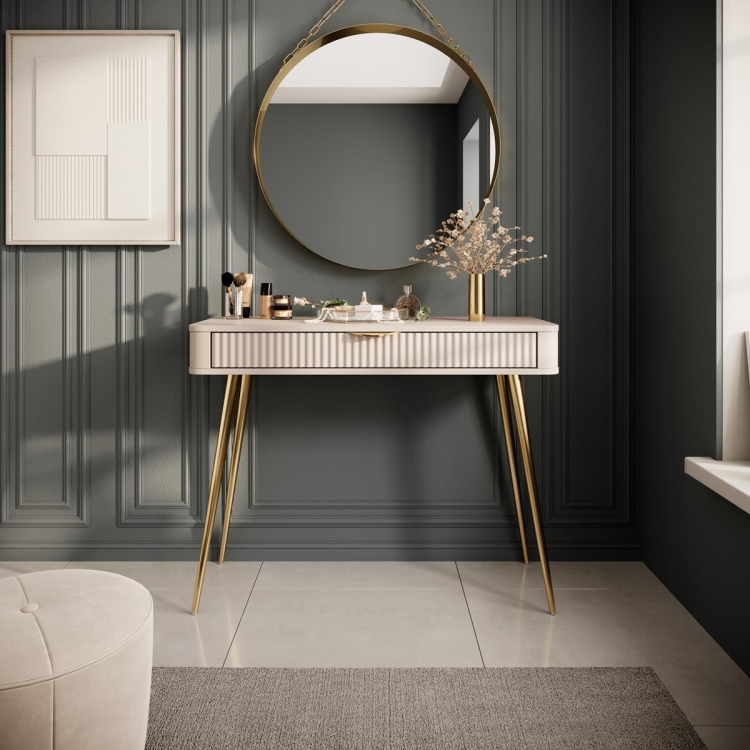 Luksusowa ryflowana toaletka z szufladą BELLO BEŻ