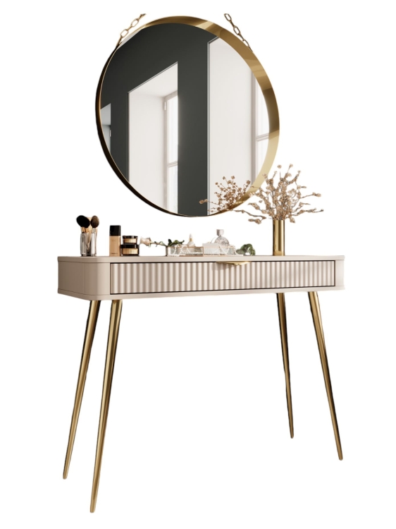 Luksusowa ryflowana toaletka z szufladą BELLO BEŻ