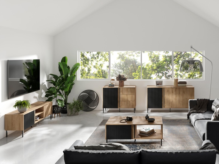 Nowoczesna komoda z szufladami pojemna DĄB/CZARNY MOES (