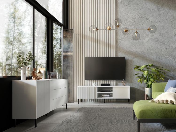 Pojemna komoda do sypialni MOES BIAŁA CZARNE NOGI