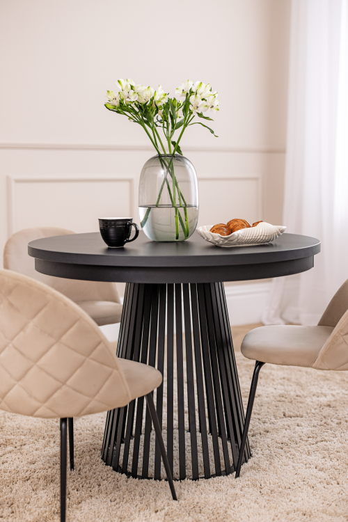 Modny czarny stół z ryflowaną podstawą rozkładany DAST 100-180