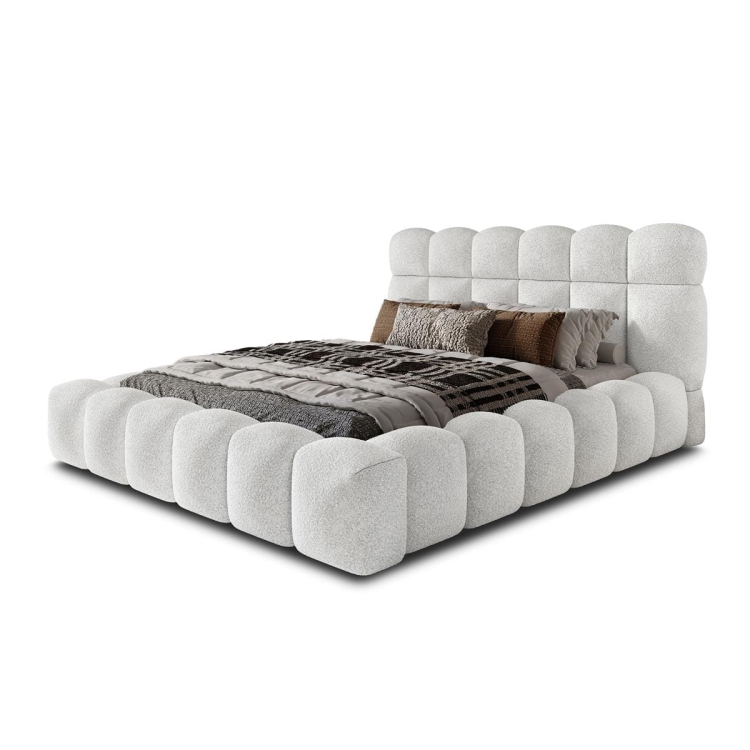 koEleganckie białe boucle łóżko do sypialni ASILA