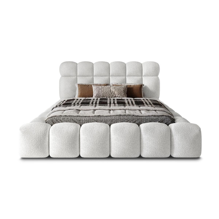 kEleganckie białe boucle łóżko do sypialni ASILA