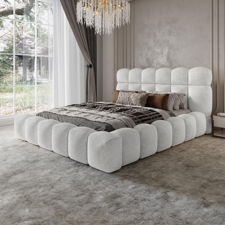 Eleganckie białe boucle łóżko do sypialni ASILA