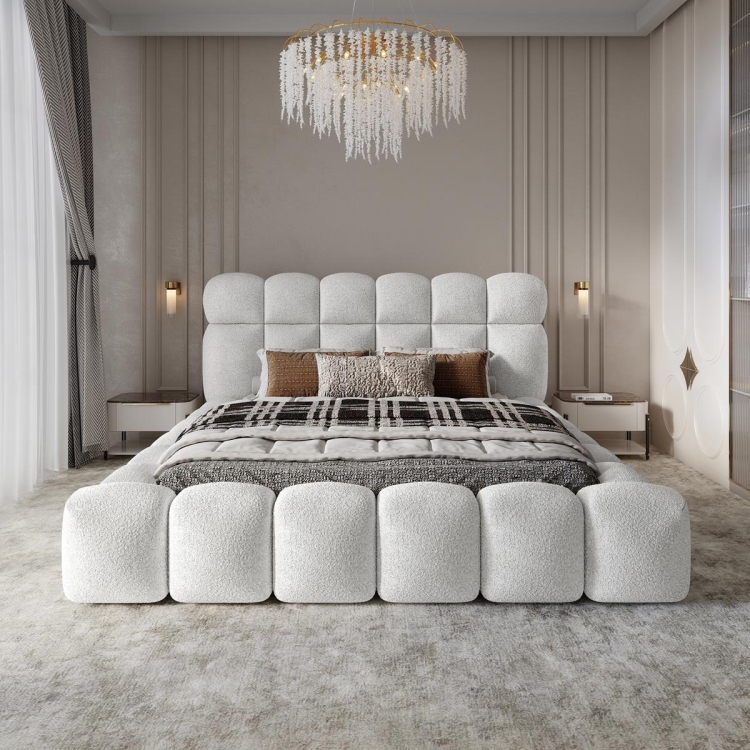 Eleganckie białe boucle łóżko do sypialni ASILA