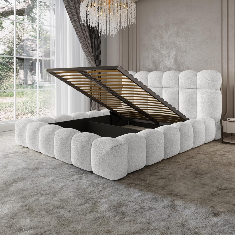 Eleganckie białe boucle łóżko do sypialni ASILA