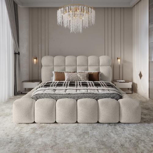 Designerskie łóżko tapicerowane o obłych kształtach ASILA