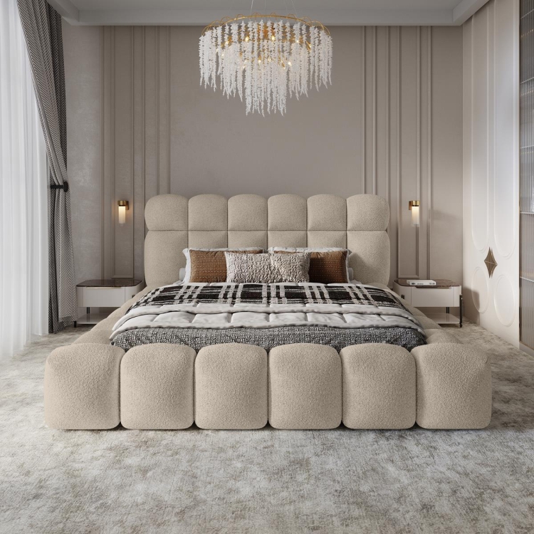 Modne beżowe łóżko chmurka do nowoczesnej sypialni ASILA
