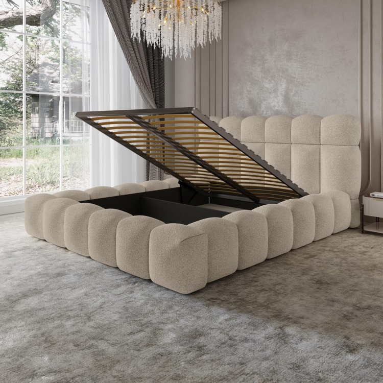 Modne beżowe łóżko chmurka do nowoczesnej sypialni ASILA