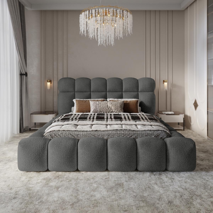 Grafitowe łóżko małżeńskie bąbelkowe SANTIS