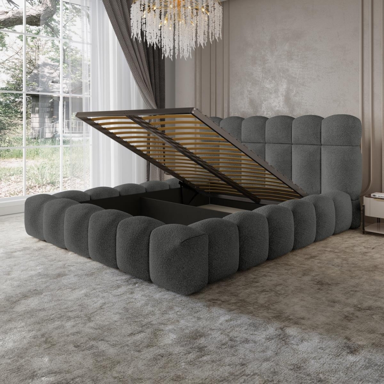 Grafitowe łóżko małżeńskie bąbelkowe SANTIS