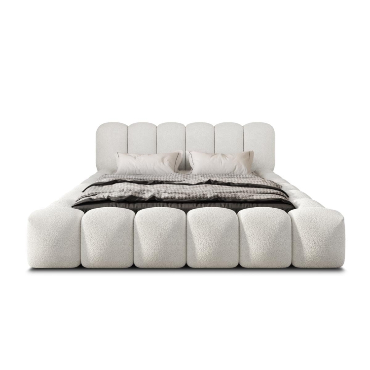 Białe modne łóżko tapicerowane baranek HERME