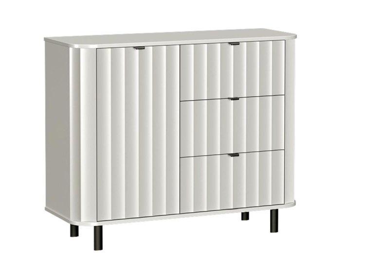 Biała ryflowana komoda do nowoczesnego salonu MODENO