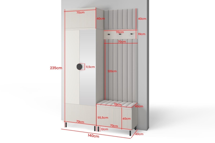 Designerska garderoba z lustrem do przedpokoju PUENTE