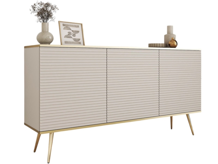 Beżowa ryflowana komoda glamour do salonu POLO