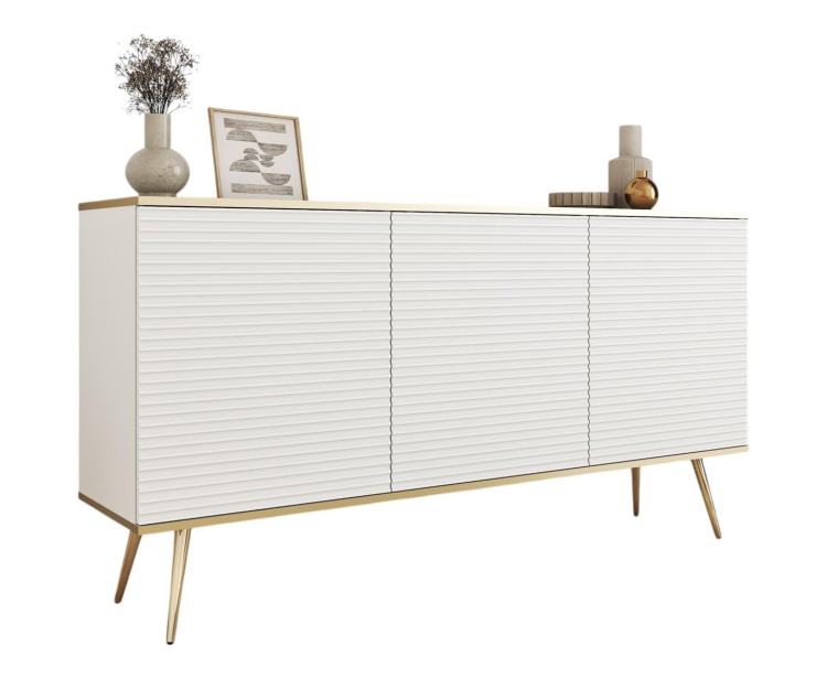 Biała komoda w stylu glamour ze złotymi nóżkami POLO