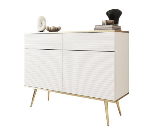 Komoda glamour na złotych nóżkach z lamelami biała POLO