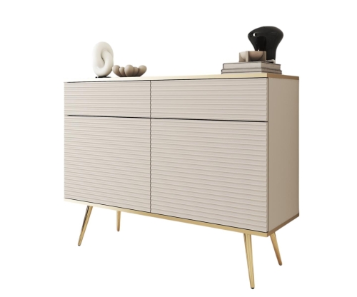 Mała komoda do przedpokoju lamele glamour POLO BEZ+ZŁOTY