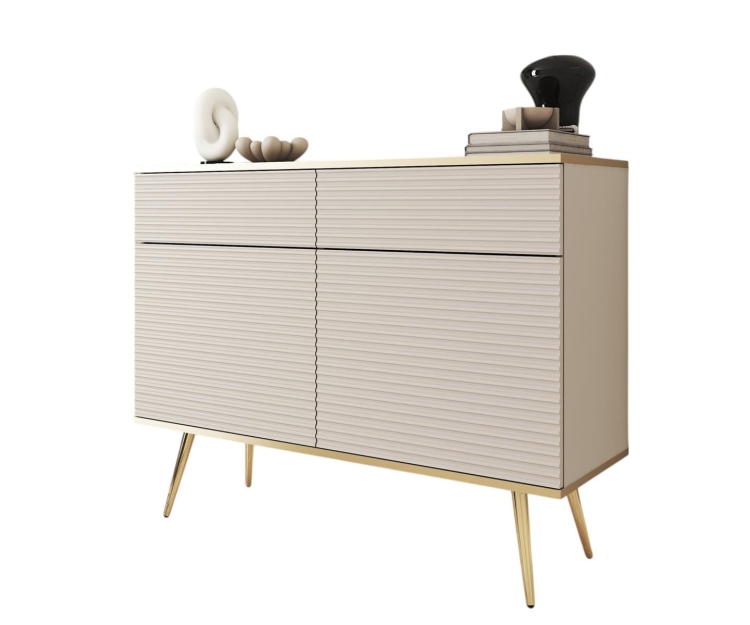 Mała komoda do przedpokoju lamele glamour POLO BEZ+ZŁOTY