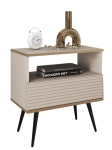 Stylowy stolik nocny z ryflowaniem beż czarne nogi POLO 