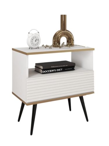 Szafka nocna ryflowana glamour na czarnych nogach POLO