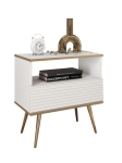 Biała szafka nocna na złotych nogach z modnym ryflowaniem POLO
