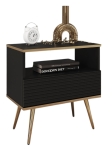 Czarna ryflowana szafka nocna do sypialni ze złotymi nogami POLO 