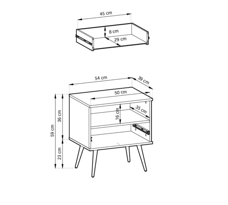 Czarna ryflowana szafka nocna do sypialni ze złotymi nogami POLO