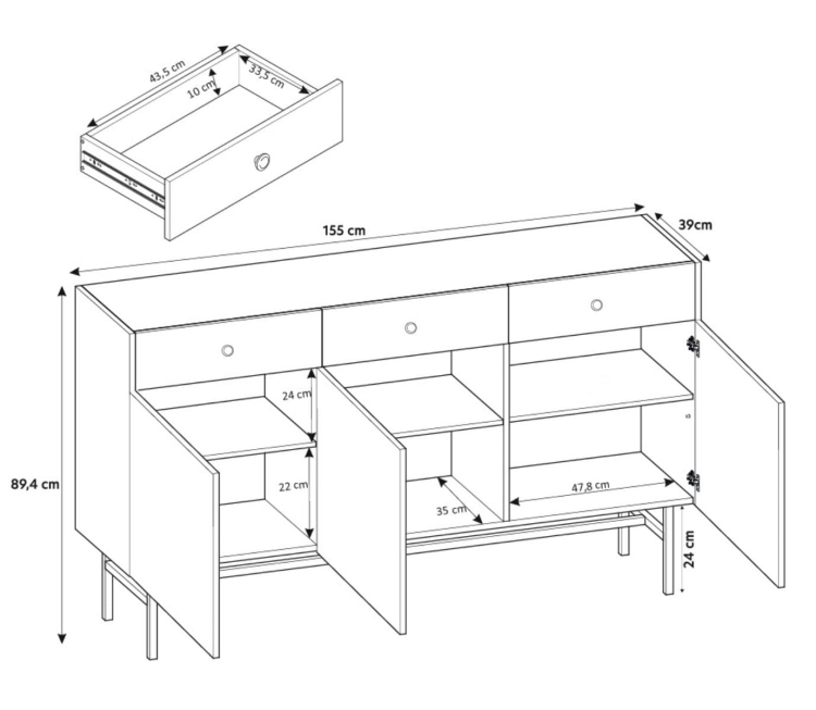 Trzydrzwiowa komoda beżowa z szufladami AVORS