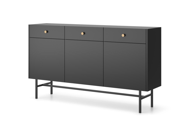 Czarna trzydrzwiowa komoda z szufladami AVORS