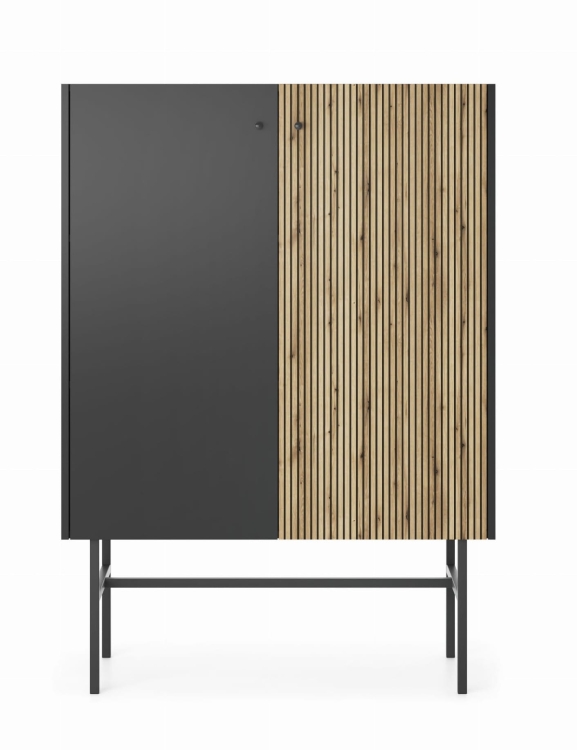 Dwudrzwiowa witryna czarna z lamelami do salonu AVORS