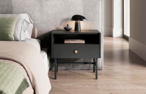 Modny stolik nocny czarny z szufladą AVORS