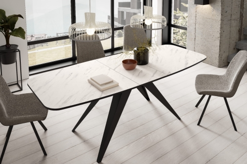 Stół rozkładany biały marmur do jadalni czarna podstawa CARRINGTON