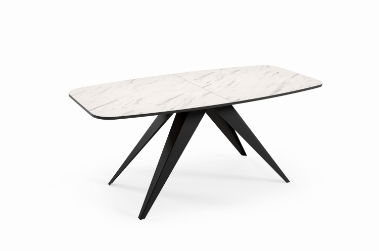 Stół rozkładany biały marmur do jadalni czarna podstawa CARRINGTON