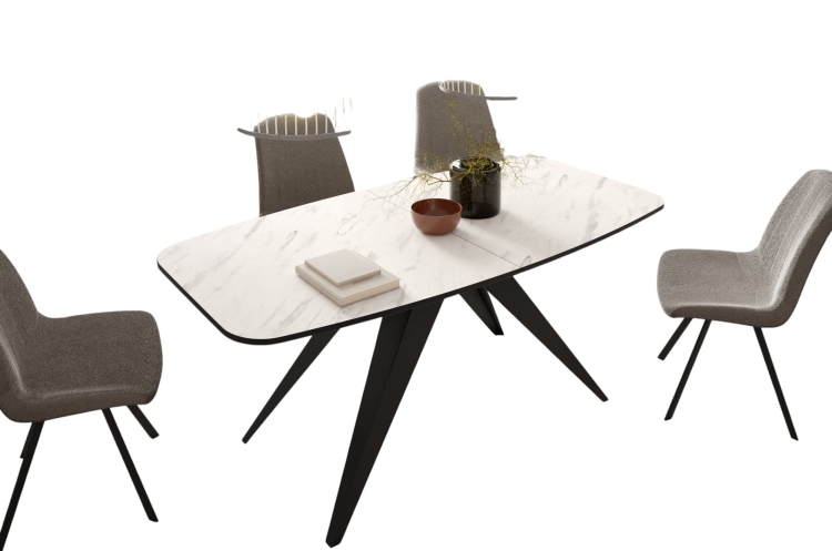 Stół rozkładany biały marmur do jadalni czarna podstawa CARRINGTON